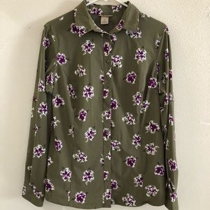 Duluth Women’s Green Floral Vented Cape Back Travel Hike Blouse M